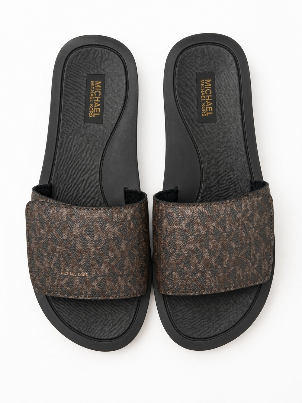 🆕️Michael Kors MK Slides | Brown Monogram Sandals | Black Designer Slides